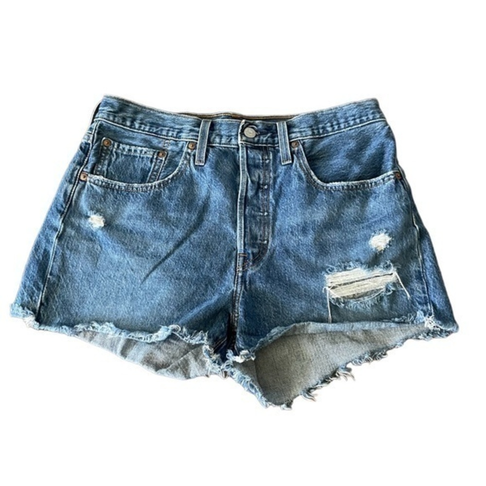 LEVIS 501 Cut off denim Button fly High rise Distressed Raw Hem shorts size 30
